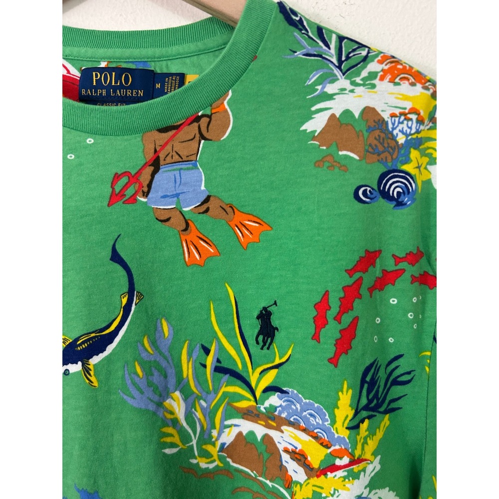 Polo Ralph Lauren Mens Green Scuba Diving Polo Bear All Over Print T-Shirt M - Picture 3 of 10